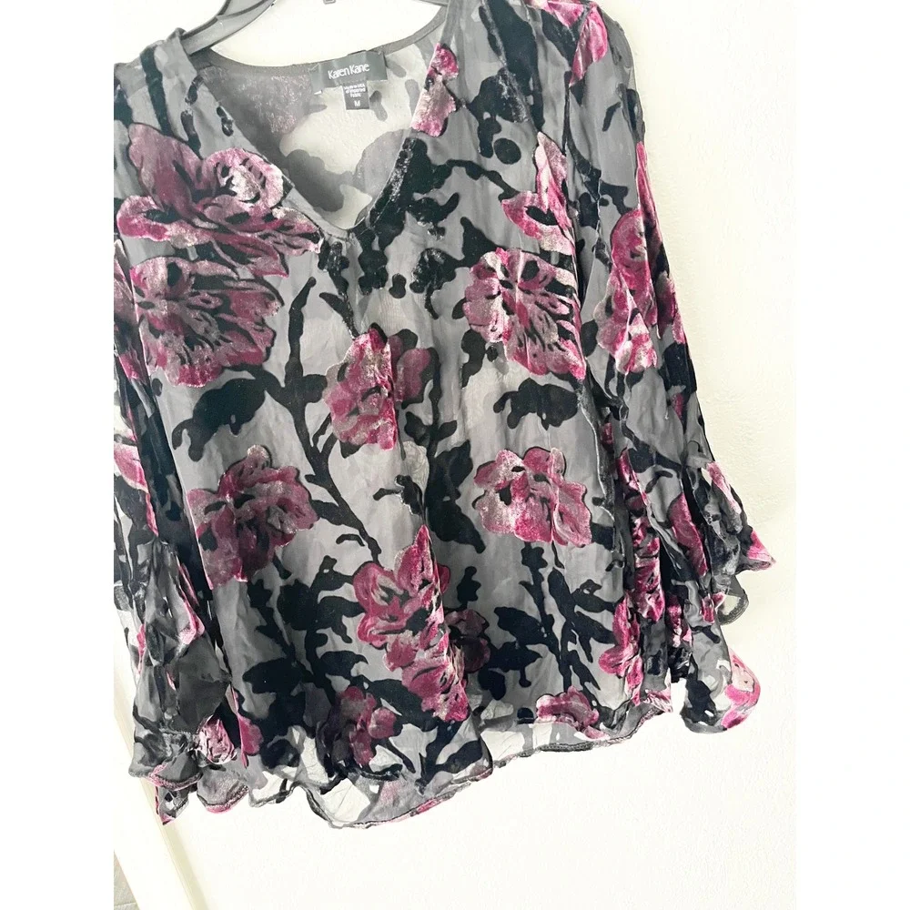 Dark Romantic Floral Velvet Burnout Top Medium Whimsigoth Fairy Grunge Witchy